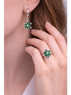 Trend Robo 925 Ayar Gümüş Lotus Çiçeği Seti ( Kolye , Yüzük , Küpe )