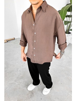 Kahverengi Soft Premium Oversize Gömlek