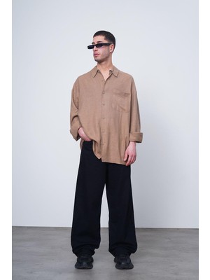 Kahverengi Basic Uzun Kollu 1A CH Oversize Gömlek