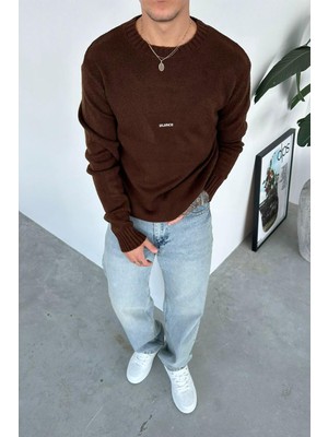 Kahverengi Sılence Nakış Soft Relaxed Kazak