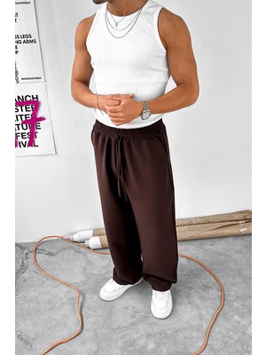 Kahverengi Basic Beli Lastikli Baggy Kumaş Pantolon