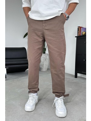 Kahverengi Paça Lastik Detay Boyfriend Pantolon
