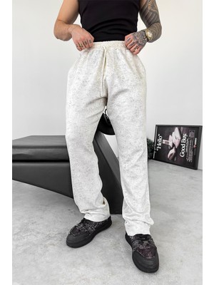 Ekru Soft Fit Batik Desen Baggy Pantolon