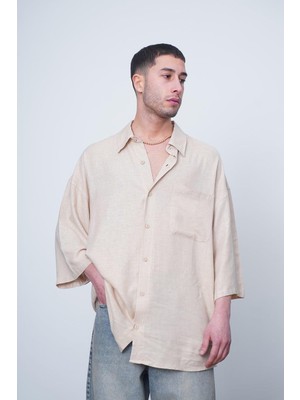 Krem Basic Yarım Kollu 1b ch Oversize Gömlek