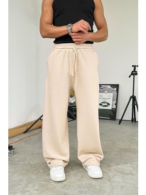 Bej Dokulu Basic Baggy Pantolon
