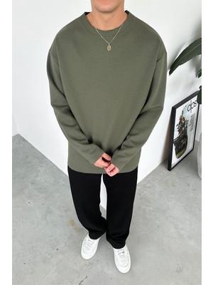 Haki Premium Basic Uzun Kollu Relaxed Tişört