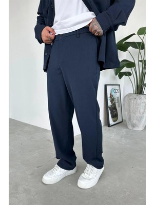 Lacivert Ince Fitilli Regular Pantolon