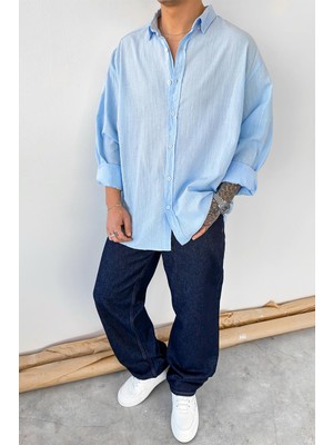 Bebe Mavi Oversize Fresh Keten Gömlek