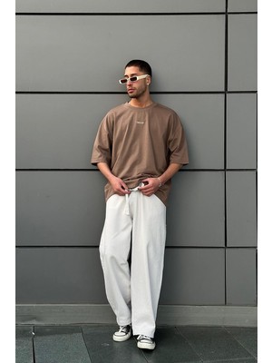 Kahverengi Future Nakış Detay Outplenty Premium Oversize Tişört