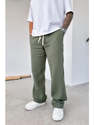 Haki Müslin Kumaş Premium Baggy Pantolon