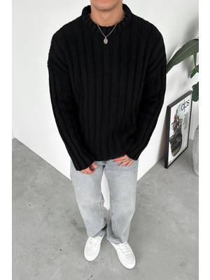 Siyah Soft Premium Örme Relaxed Triko Kazak