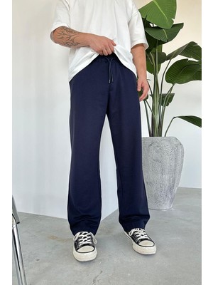 Lacivert Beli Lastik Detay Gabardin Baggy Pantolon