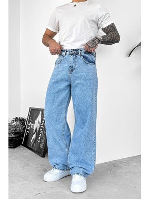 Buz Mavi Soft Degrade Basic Ekstra Bol Pantolon
