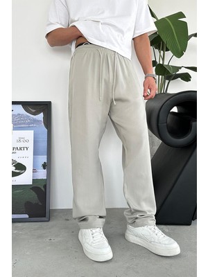 Gri Tensel Kumaş Basic Baggy Pantolon
