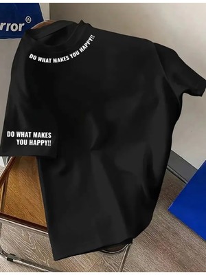 Amor Man Büyük Beden Özel Tasarım Motto Yaka Kol Baskılı %100 Pamuk Oversize Şık Erkek T-Shırt
