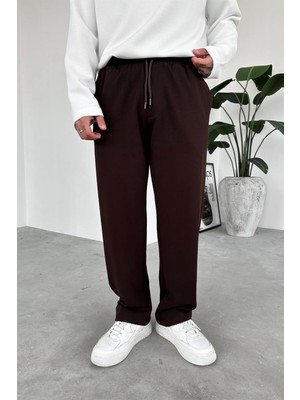 Kahverengi Beli Lastikli Gabardin Baggy Pantolon