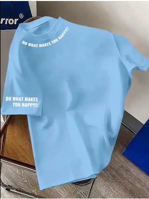 Amor Man Büyük Beden Özel Tasarım Motto Yaka Kol Baskılı %100 Pamuk Oversize Şık Erkek T-Shırt