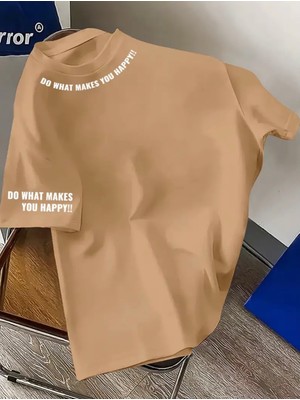 Amor Man Büyük Beden Özel Tasarım Motto Yaka Kol Baskılı %100 Pamuk Oversize Şık Erkek T-Shırt