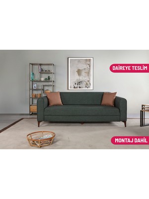 Serranti Yataklı Sandıklı Üçlü Kanepe Yeşil