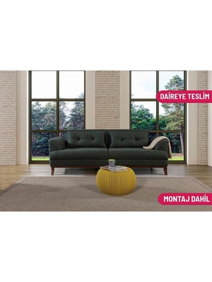 Madera Üçlü Yataklı Kanepe Keten Yeşil