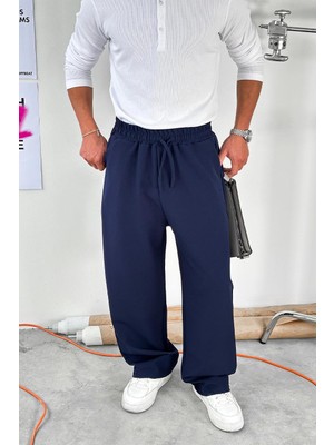 Lacivert Basic Beli Lastikli Baggy Kumaş Pantolon