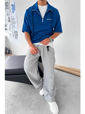 Mavi Fermuarlı ee Oversize Polo Yaka Tişört