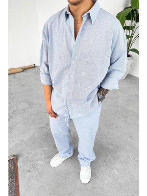 Mavi Premium Keten Basic Oversize Gömlek