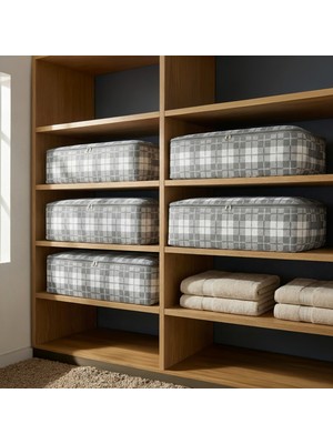 Nacarev 5 Adet Mega Boy Kare Desenli Ekose Gri Baza Altı Düzenleyici Yastık Yorgan Kıyafet Hurcu 75X40X20 cm