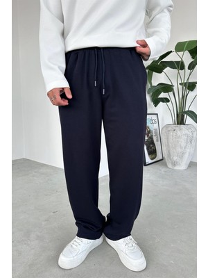 Lacivert Beli Lastikli Gabardin Baggy Pantolon