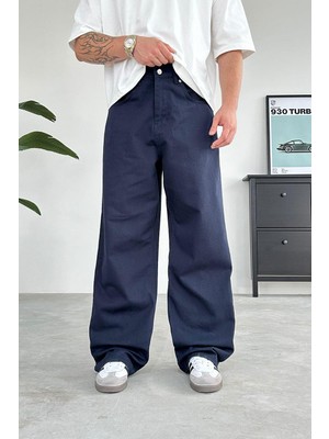 Lacivert Basic Gabardin Ekstra Bol Baggy Pantolon
