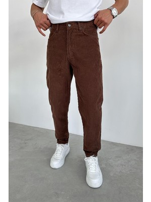 Kahverengi Kadife Fitilli Regular Pantolon
