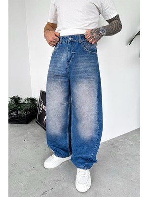 Koyu Mavi Patch Detay Ekstra Bol Baggy Pantolon