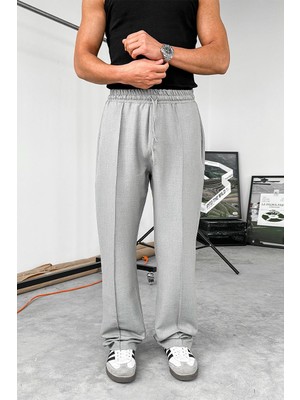 Gri Beli Ipli Çımalı Relaxed Pantolon