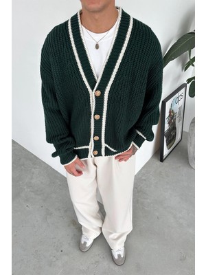 Yeşil Premium Tasarım Relaxed Örme Hırka