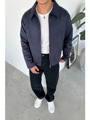 Lacivert Süet Kumaş Basic Relaxed Ceket