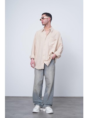 Krem Basic Uzun Kollu 1A CH Oversize Gömlek