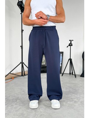 Lacivert Dokulu Basic Baggy Pantolon