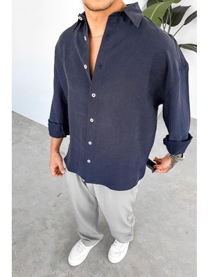 Lacivert Soft Premium Oversize Gömlek