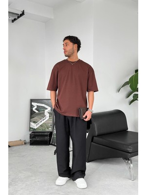 Kahverengi Cozy Basic Soft Oversize Tişört