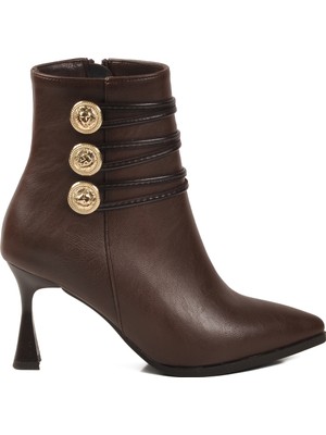 Aspor Kahve Içi Kürklü Fermuarlı Kadın Topuklu Bot