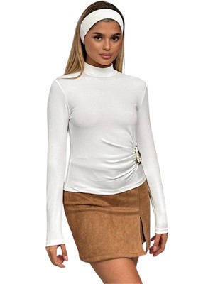 Kechi Woman Dalgıç Kumaş Yandan Aksesuarlı Beyaz Bluz