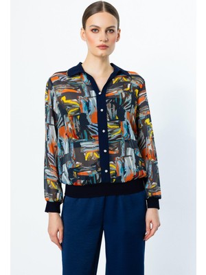 On Fashion Bluz Renkli Desenli Düğmeli