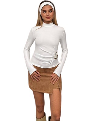 Kechı Woman Dalgıç Kumaş Yandan Aksesuarlı Beyaz Bluz