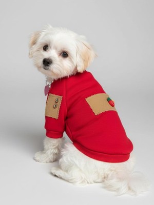 Kemique Sevimli Çilek Detaylı Kırmızı Köpekler Için Polar Sweatshirt