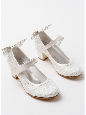 Papuccum Kız Çocuk Gökkuşağı Kelebekli Topuklu Abiye Ayakkabı