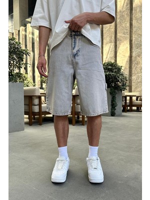 Dokulu Buz Mavi Tasarım Cepli 4V Dl Baggy Kot Şort