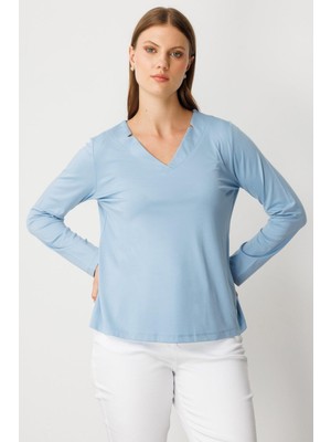 On Fashion Bluz Yakası Asimetrik Kesim Uzun Kol