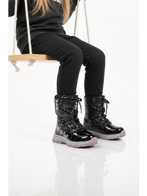 Aspor Siyah Lila Içi Polarlı Kız Çocuk Kar Botu