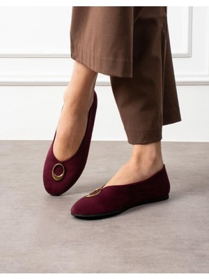 Emienza Pınko Süet Toka Detaylı Yuvarlak Burun Bayan Babet