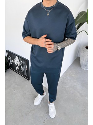 Indigo Patch Detay Likralı Relaxed Tişört